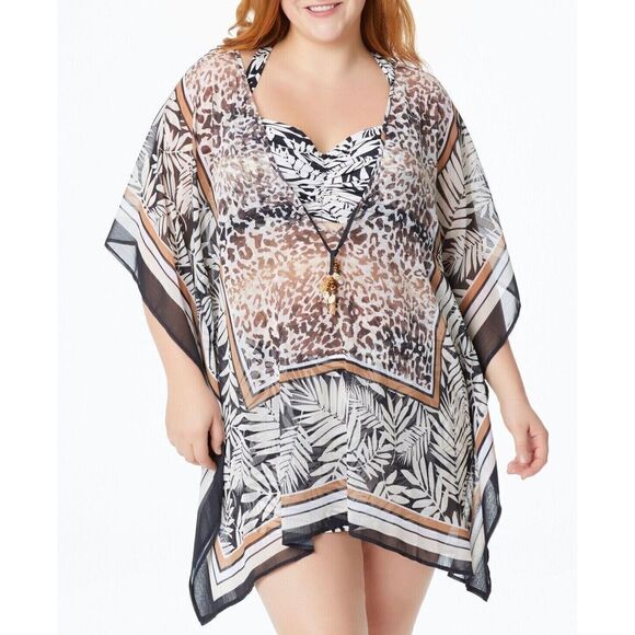 Bleu Rod Beattie RBUO2280 Women Sz L Black Animal Print Caftan Swim Cover Up $79 - Picture 7 of 8